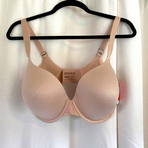 New Spanx Soft Nude Full Coverage Pillow Cup Bra Size 36 DDD Back 3 eye clos…